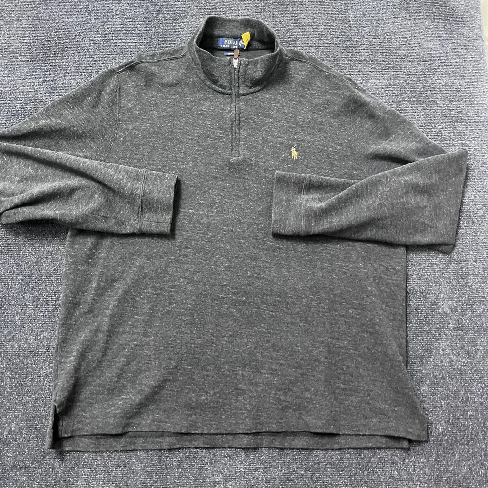 Polo Ralph Lauren Sweater Mens XL Gray Estate Rib Quarter Zip Pullover Mock Neck